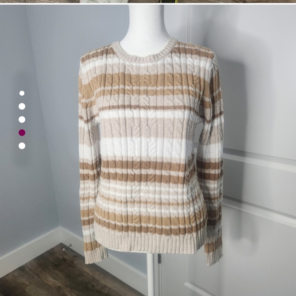 Valerie Stevens‎ Stylish Beige and White Striped Sweater Sz:S  Preppy, Neutral